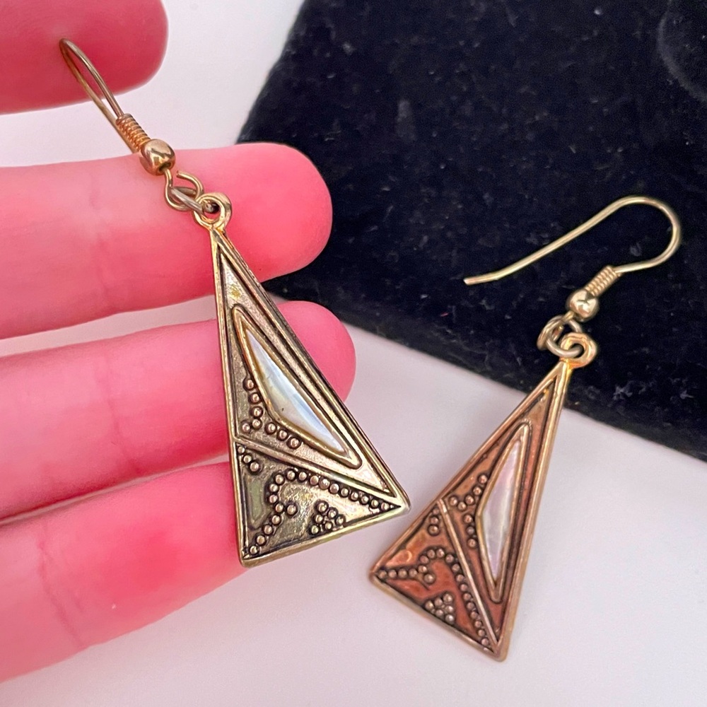 Vintage Gold Tone Boho Triangle Summer Beach Hippie Abstract Geometric Earrings